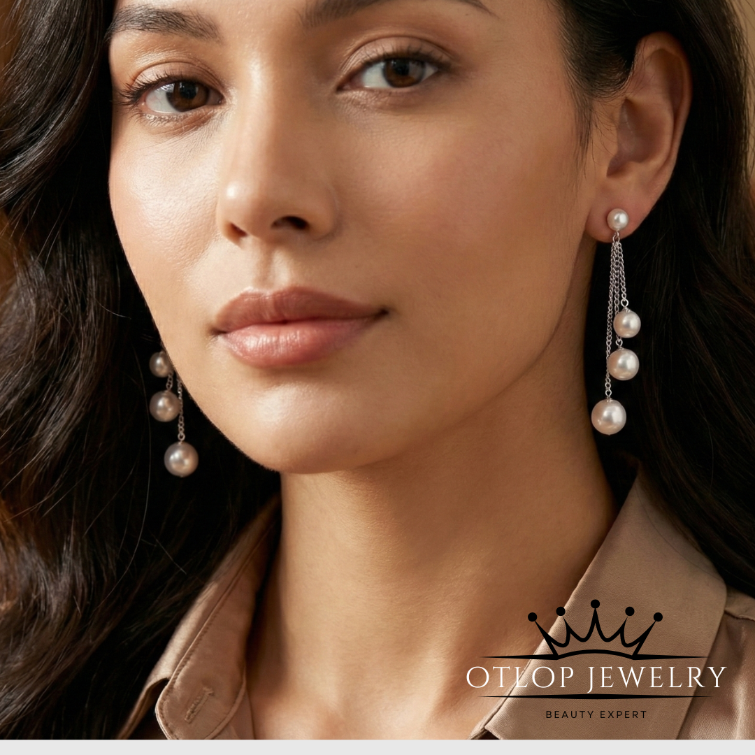 حلق من حبات اللؤلؤ الطبيعي مع الفضه - كود 3110