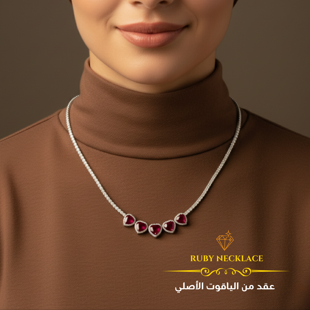 عقدمن  الياقوت الأصلي مع الكيوبك زيركونيا والفضه الاسترليني - كود 4654