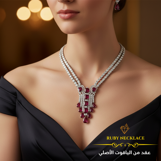 عقد من الياقوت الأصلي مع الكيوبك زيركونيا  - كود 6084