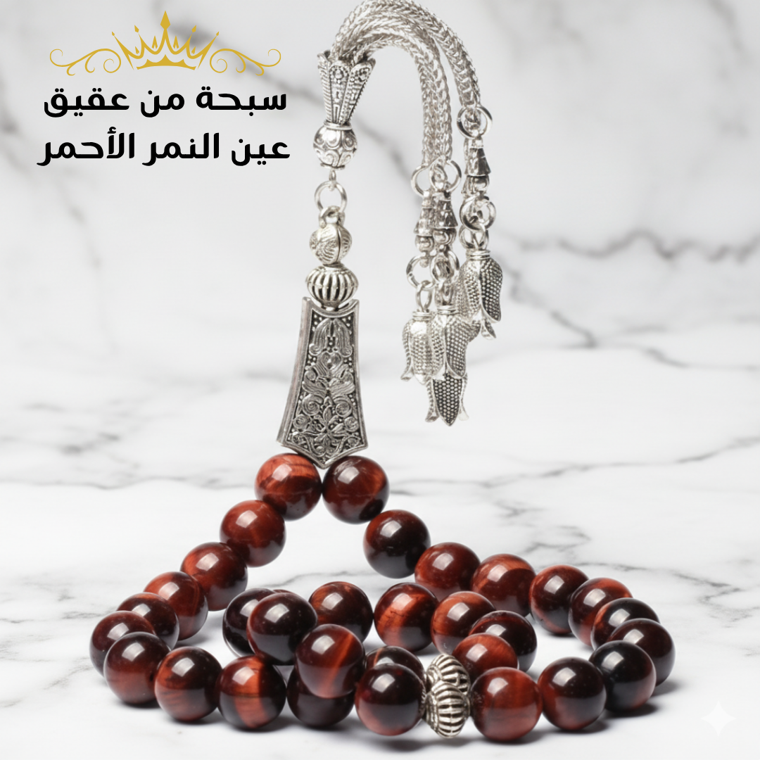 سبحة عين النمر الأحمر. سبحه من عقيق عين النمر الأحمر - كود 5000