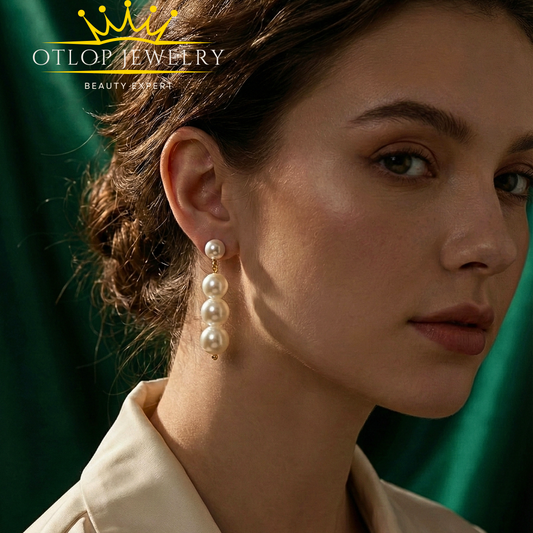 حلق من اللؤلؤ الطبيعي مع سلسله من الفضه- كود 6000