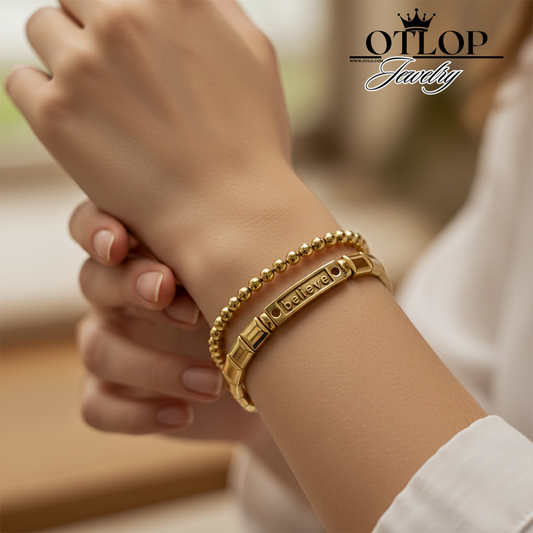 أسورتين بتصميم فريد وجديد. للجنسين، من الهيماتايت الطبيعي المطلي بالذهب- كود 04456