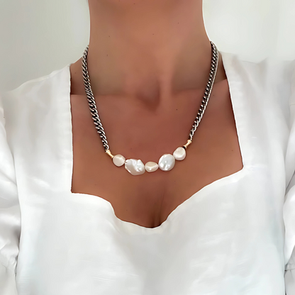 سلسلة للجنسين من الفضه مع اللؤلؤ الطبيعي - كود 520