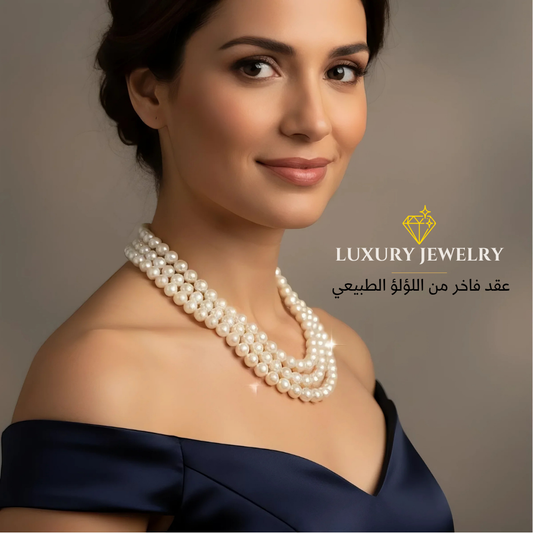 عقد 3 طبقات من اللؤلؤ الطبيعي لسيدات المجتمع الراقي- كود 8850