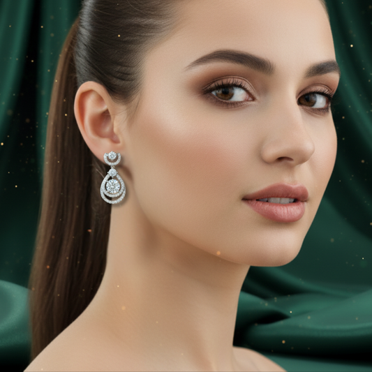 حلق فضة 925 مطلي بالبلاتين مرصّع بزركون زافروسكي شبيه الألماس-كود2925