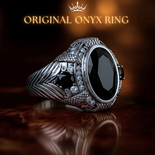 خاتم رجالي من ألماس موزانايت مع حجر من عقيق أونكس الطبيعي، للرجال ، هدية فاخرة ، مجوهرات راقية- كود 9188