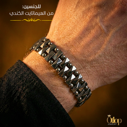 أسورة ثلاث صفوف صناعة يدوية من الهيماتايت الطبيعي -كود 8639