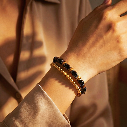 أسورتين للجنسين، من عقيق تايجر آي أصلي مع حجر أونكس طبيعي- كود 04050