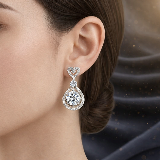 حلق فضة 925 مطلي بالبلاتين مرصّع بزركون زافروسكي شبيه الألماس-كود 2925