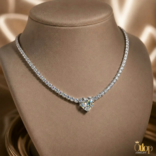 عقد تنس موزانايت / زيركون قطع القلب - كود 100359
