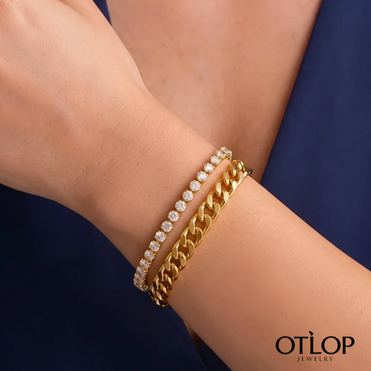 طقم أسورتين تنس وكوبان مطلي ذهبي - كود 100660