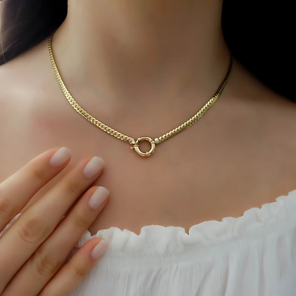 سلسله من الفضه المطليه بالذهب مزينه بحلقه دائريه - كود 506