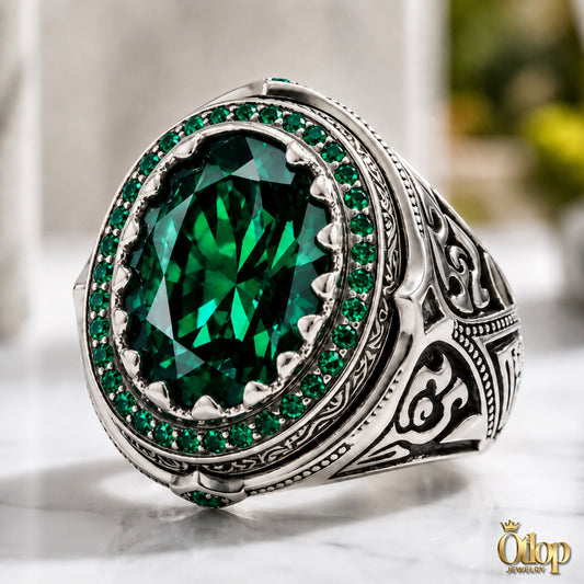 خاتم من الزمرد مع الفضه الاسترليني - كود 9220089