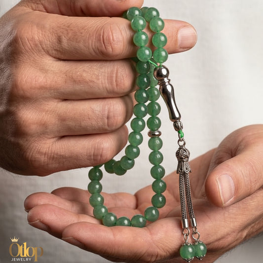 سبحة أفينتورين أخضر طبيعي ٩٩ حبة - كود 99927