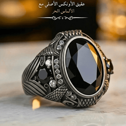 خاتم رجالي أونكس  مطلي باللون الأسود مرصع بألماس حر / فضة ٩٢٥ - كود 3210
