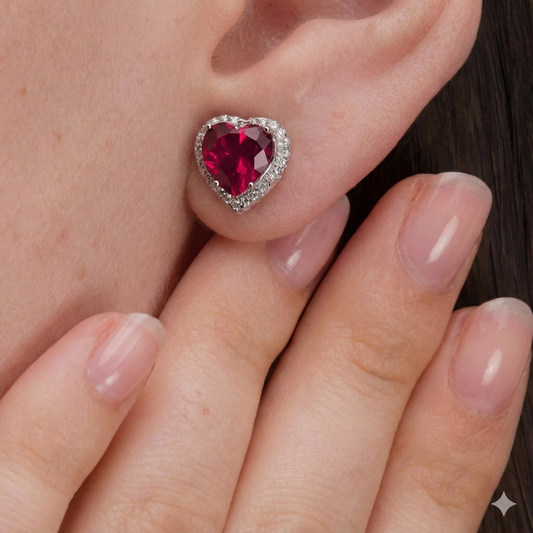 حلق  من الياقوت الأصلي مرصع بالماس الموزانايت ، المعدن فضة استرليني ، هدية فاخرة للنساء، - كود 9097