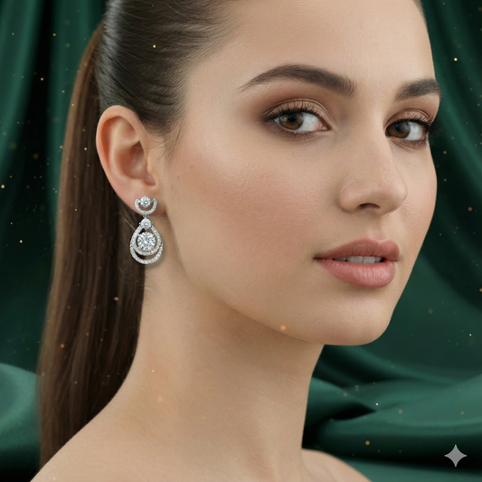 حلق فضة 925 مطلي بالبلاتين مرصّع بزركون زافروسكي شبيه الألماس-كود 2925