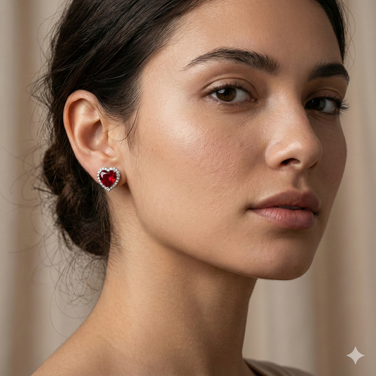 حلق  من الياقوت الأصلي مرصع بالماس الموزانايت ، المعدن فضة استرليني ، هدية فاخرة للنساء، - كود 9097