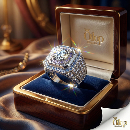 خاتم فضه مرصع بالالماس ، للرجال ، هدية فاخرة ، مجوهرات راقية- كود 81001