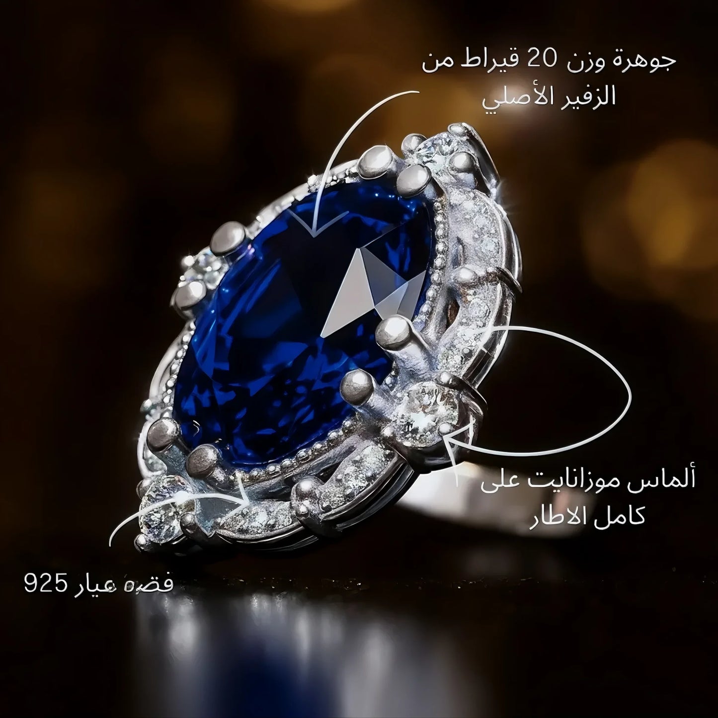 سلسله من الزفير الأزرق مع ألماس الموزانايت مع الفضه   - كود 0024