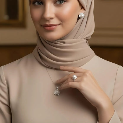 طقم كامل حلق وسلسله وخاتم من الألماس واللؤلؤ الطبيعي ، هدية فاخرة للنساء، مجوهرات راقية- كود 978 (Copy)