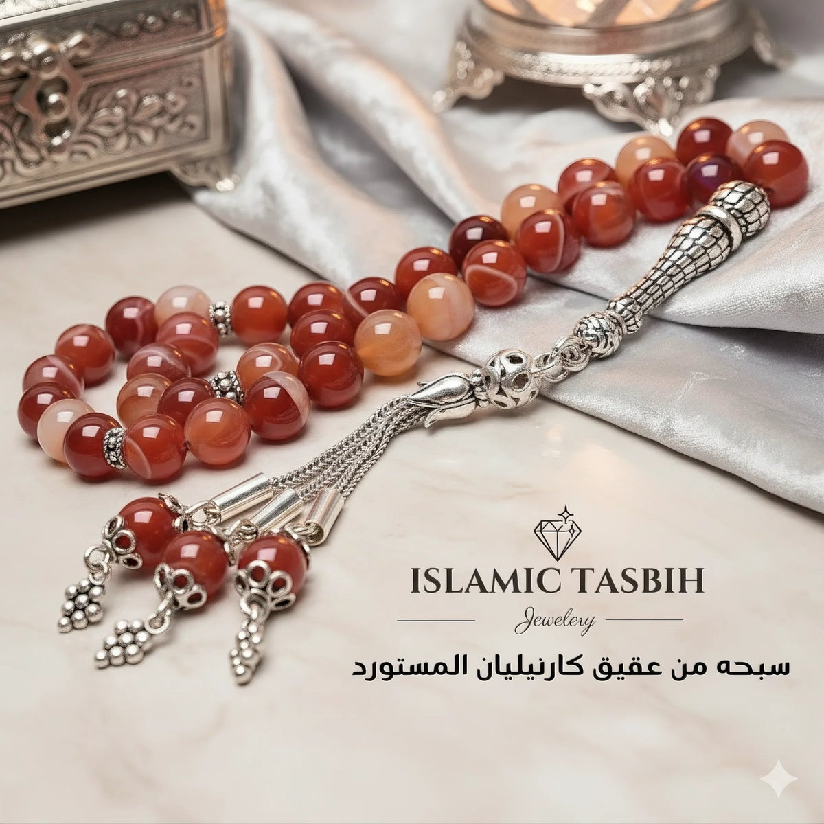 سبحة عقيق كارنيليان  - كود 5090