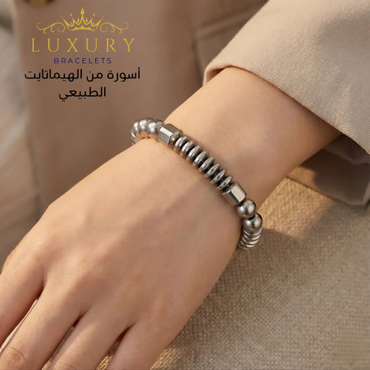 للجنسين بتصميم فريد  أسوره طاقه من الهيماتيت الطبيعي - كود 3700