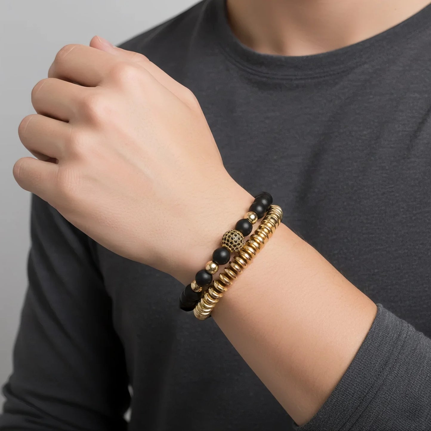 اسورتين من الحجر الكريم الأوبسيديان مع الزيركون والهيماتيت - كود 4700