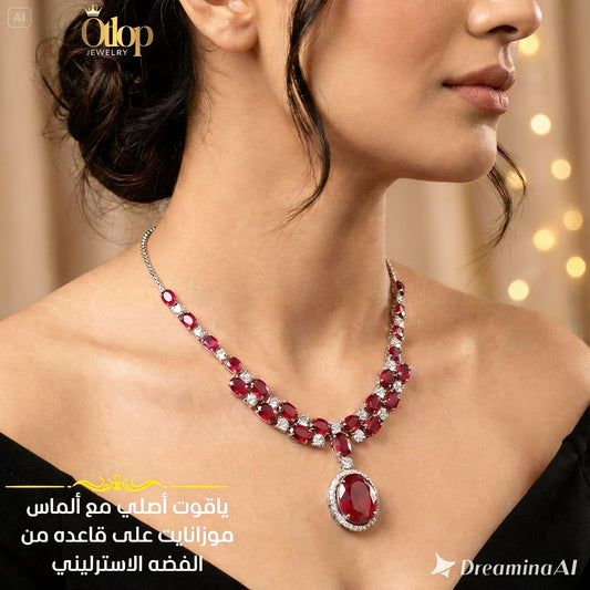 عقد من الياقوت الأصلي مع الألماس الحر أو ألماس الموزانايت - كود 60994