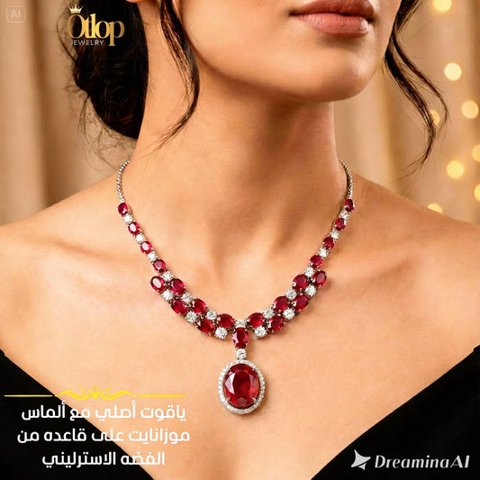 عقد من الياقوت الأصلي مع الألماس الحر أو ألماس الموزانايت - كود 60994