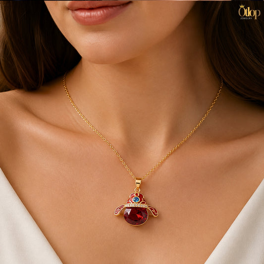 سلسلة فضة 925 مطلية بالذهب ومرينة بياقوت صناعي - كود 625454
