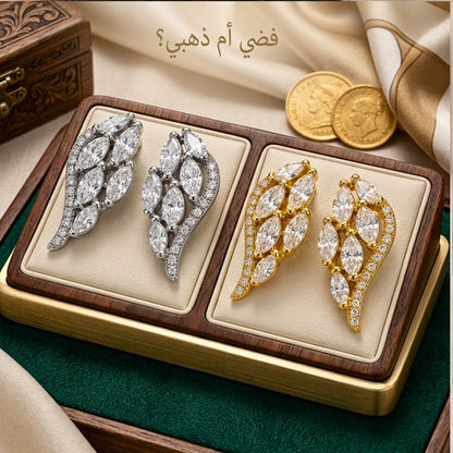 حلق فضة 925 مرصع بالكيوبك زيركونيا على شكل ريشة - كود 8030502