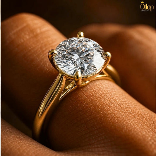 خاتم حريمي سوليتير موزانايت أو كيوبك زيركونيا / ذهب - كود 90904040