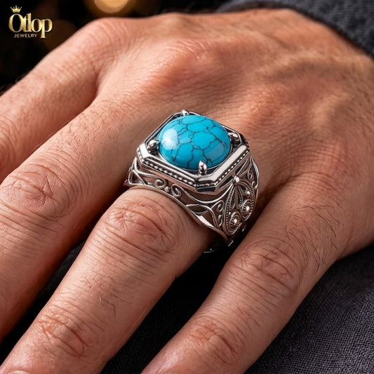 خاتم فيروز بتصميم إيطالي - كود 9002781