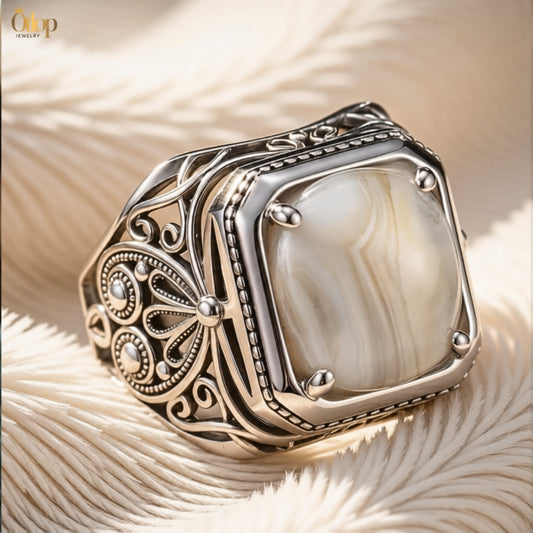 خاتم من العقيق اليماني بتصميم إيطالي - كود 60027