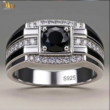 خاتم فضة مرصع بالألماس والأونكس - كود 840903