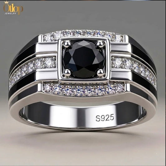 خاتم فضة مرصع بالألماس والأونكس - كود 840903