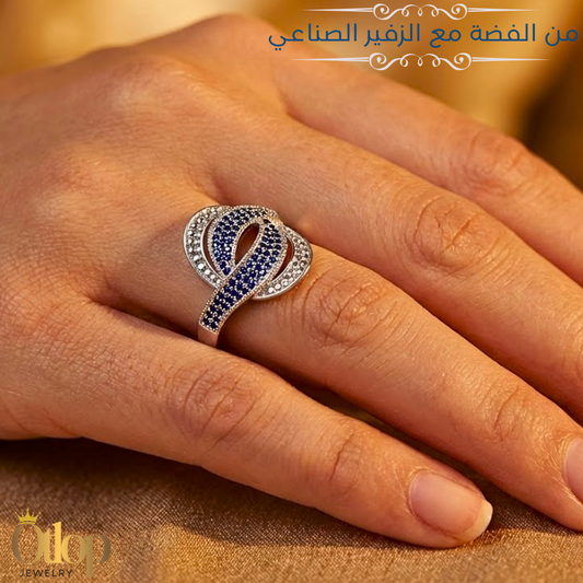خاتم للنساء من الفضة الاسترليني عيار 925 مرصّع بالزفير الصناعي – كود 2026