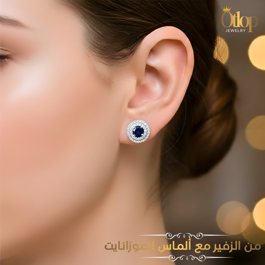 حلق  من الزفير الازرق و ألماس الموزانايت مع الفضة الاسترليني عيار 925، مجوهرات راقية- كود 90770