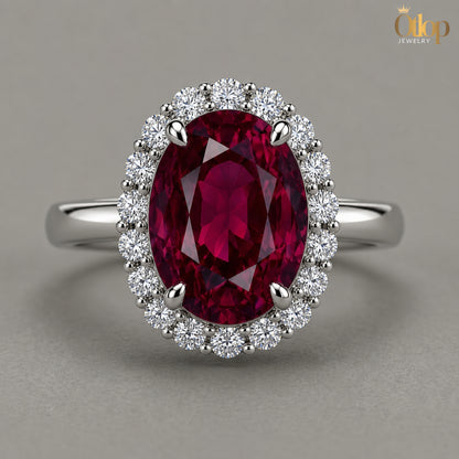 خاتم حريمي موزانايت وياقوت أحمر / فضة ٩٢٥ - كود 8970