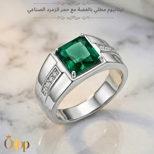 خاتم للجنسين من التيتانيوم المطلي بالفضة مع الكيوبك زيركونيا - كود 80070