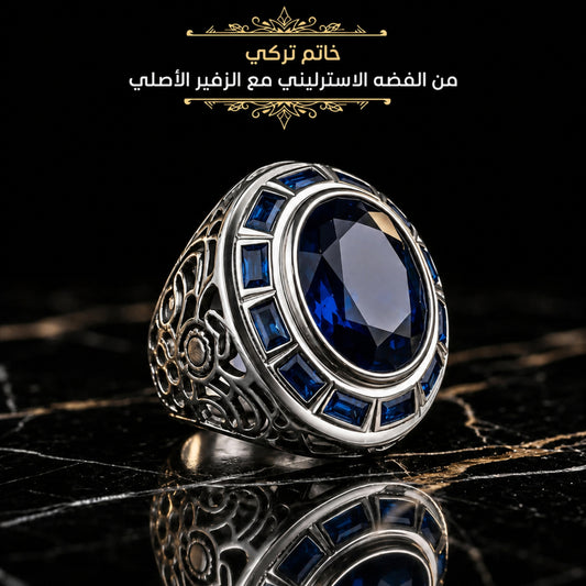 خاتم رجالي زفير ١٤ قيراط مطلي بذهب أبيض / فضة ٩٢٥ - كود 8981