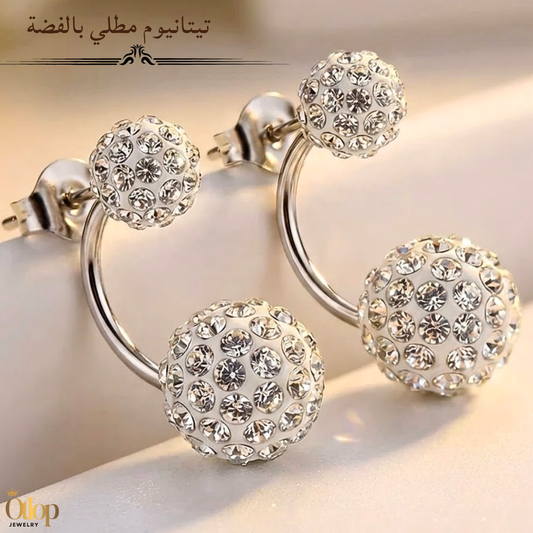 حلق تيتانيوم مطلي بالفضة بتصميم كروي مرصّع - كود9874