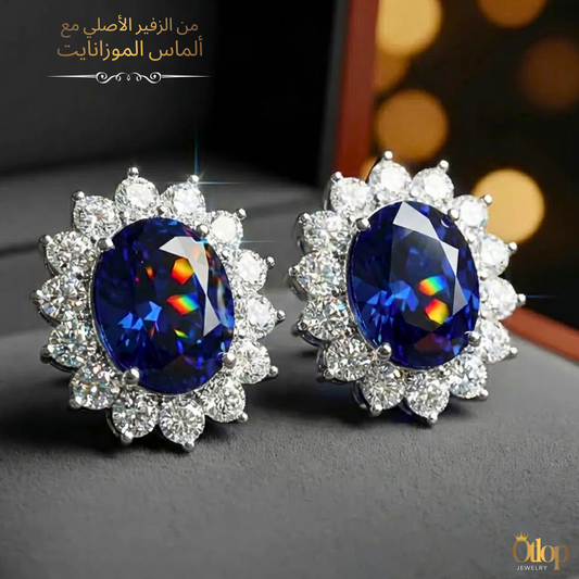 حلق  من الزفير الازرق مرصع بالألماس، المعدن فضة استرليني ، هدية فاخرة للنساء، مجوهرات راقية- كود 8940