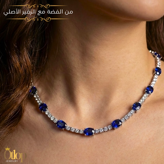 عقد من الفضة الاسترليني عيار 925 مع الكيوبك زيركونيا و الزفير الملكي الأصلي  -كود 3696