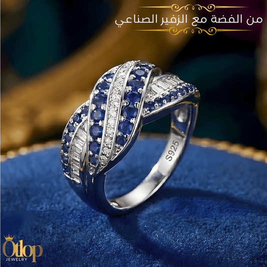 خاتم فضة استرليني 925 مرصّع بالزفير الصناعي – كود 2212