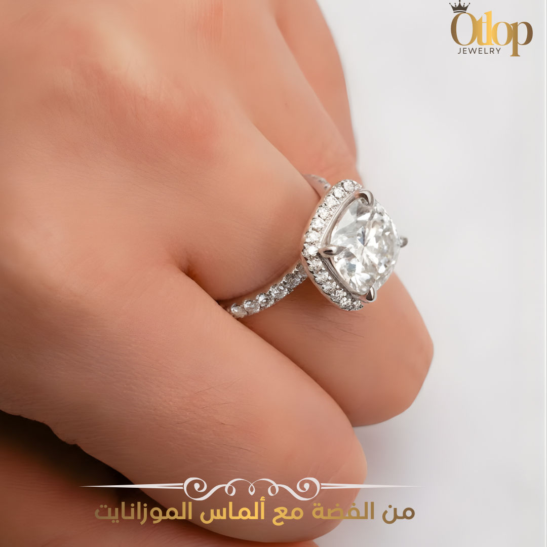 خاتم سوليتير من ألماس الموزانايت مع الفضة الاسترليني - كود 1180