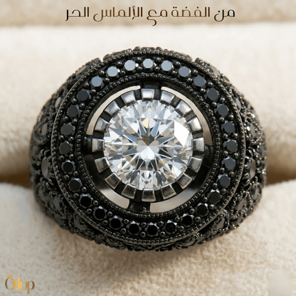 خاتم رجالي تركي عيار ٩٢٥ بترصيع أونكس  / فضة ٩٢٥ - كود 0895