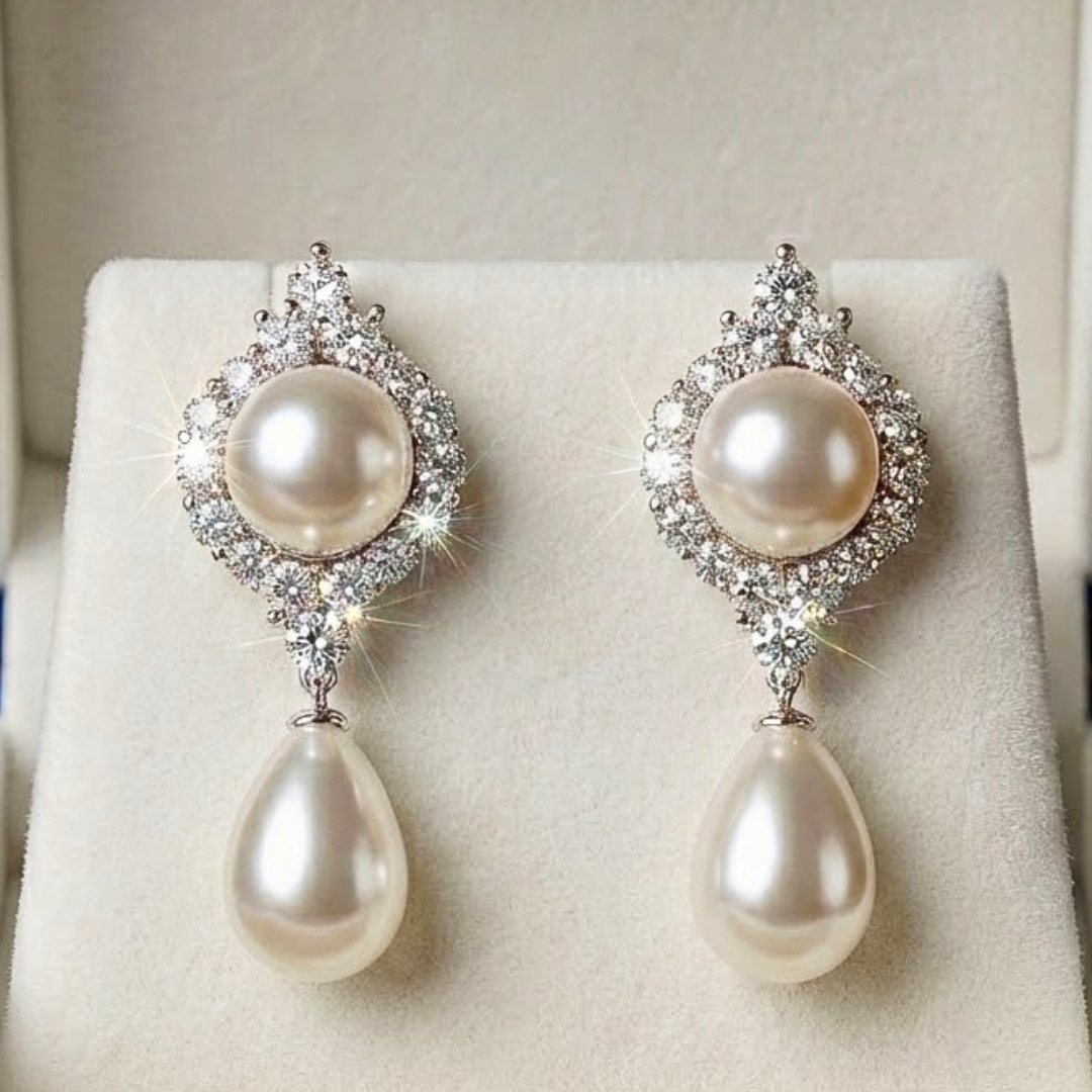 حلق من اللؤلؤ الطبيعي مع الماس الحر - كود 2016