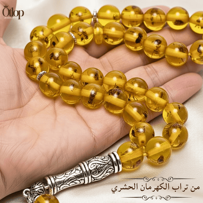 سبحة تراب الكهرمان الحشري -سبحة مضغوطة بالحشرات المتحجرة -كود 8200